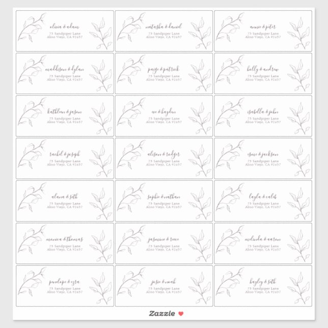 Sticker Modern Plum Purple Script Botanique Adresse d'invi (Feuille)