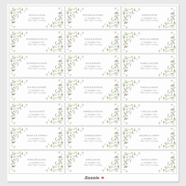 Sticker Modern Summer Fleur sauvage Mariage Adresse d'invi (Feuille)