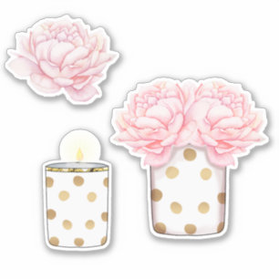 Sticker Moderne Fancy Féminin Mignon Rose Points Dorés Flo
