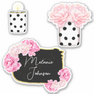 Sticker Moderne Fancy Féminin Mignon Rose Points Noirs Flo