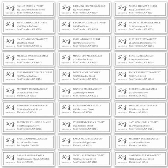 Sticker Moderne + Monogramme Mariage Noms des invités Adre (Devant)