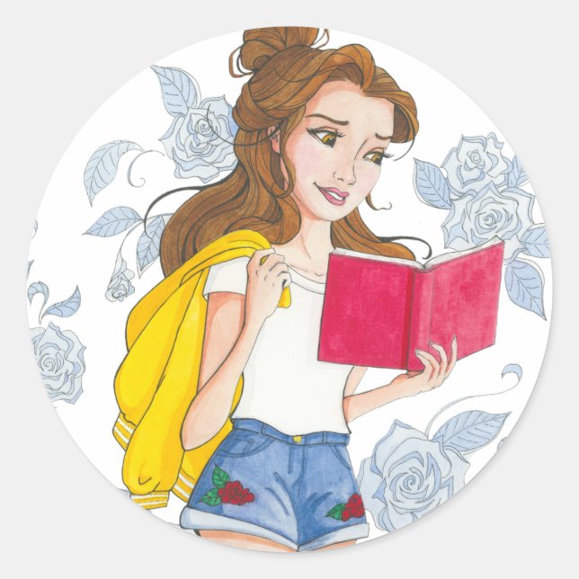 Sticker, moderner Teen Belle Reading Runder Aufkleber (Vorderseite)