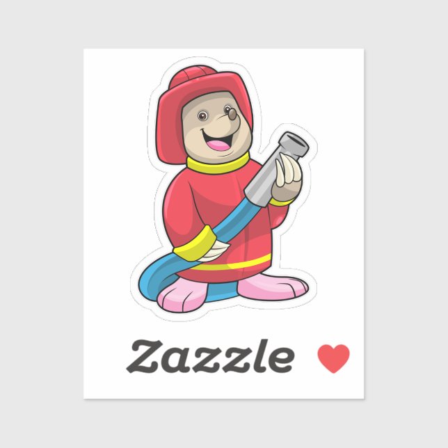 Sticker Mole comme pompier avec tuyau (Feuille)
