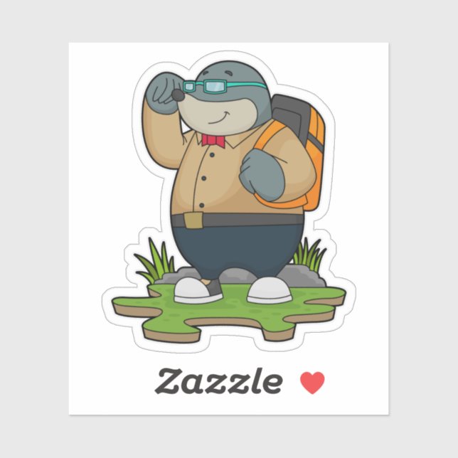 Sticker Mole comme randonneur avec sac à dos (Feuille)