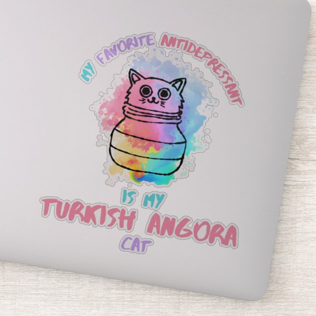 Sticker Mon antidépresseur préféré est mon angora turquois (Détail)