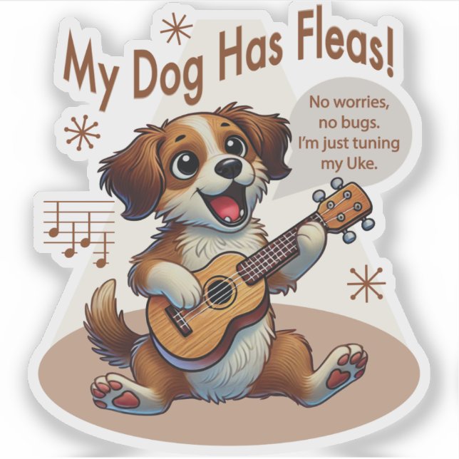 Sticker Mon Chien A Fleas Ukulele Tuning Chanson (Devant)