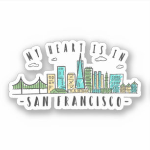 Sticker Mon coeur est à SAN FRANCISCO - Skyline dessiné à