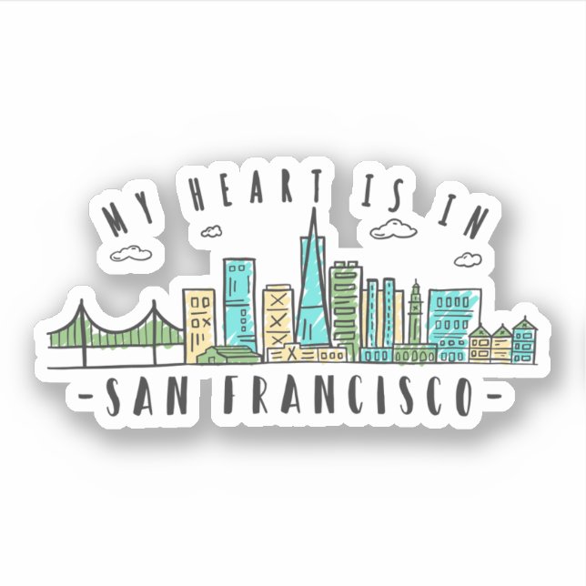 Sticker Mon coeur est à SAN FRANCISCO - Skyline dessiné à  (Devant)