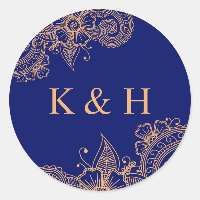 Sticker Monogram Classic Round Mariage Mehndi (Devant)