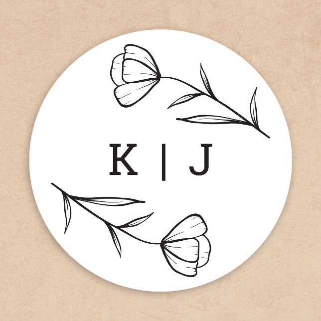 Sticker Monogram Mariage fleur sauvage (Wildflower Monogram Sticker by Fiesta Valley Print)