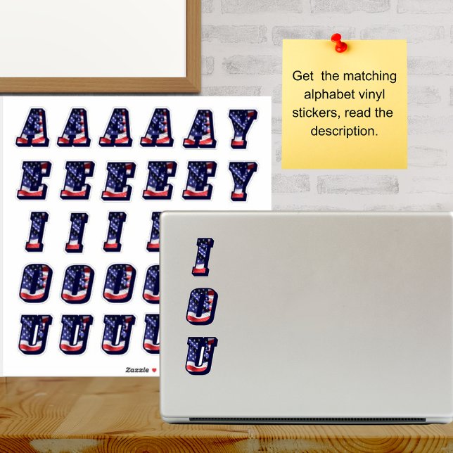 Sticker Monogram Vowels American Flag USA Lettres Initiale (Monogram Vowels American Flag USA Letters Initials Stickers)
