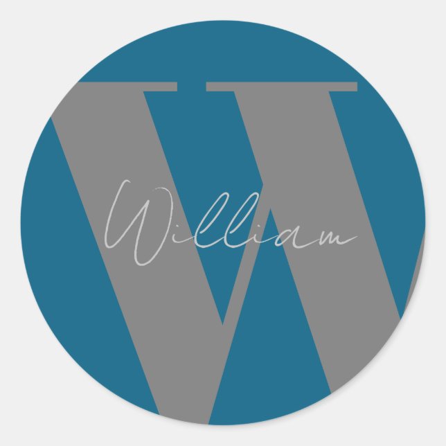 STICKER Monogramm Name blau grau stilvoll (Vorderseite)