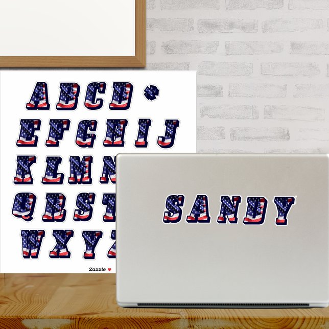 Sticker Monogramme A à Z Drapeau américain États-Unis Lett (Monogram A to Z American Flag USA Letters Initials Stickers)