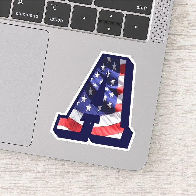 Sticker Monogramme A American Flag LETTRE A INITIAL USA (Détail)