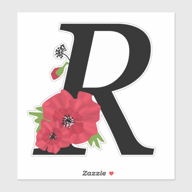 Sticker monogramme, alphabet, lettre R, monogramme floral, (Feuille)