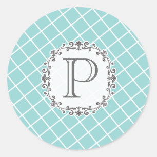 Sticker Monogramme Aqua Cross Hatch Vintage Weddin