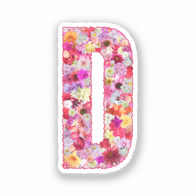 Sticker Monogramme botanique rose lettre initiale D floral (Recto)