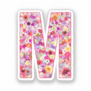 Sticker Monogramme botanique rose lettre initiale M floral
