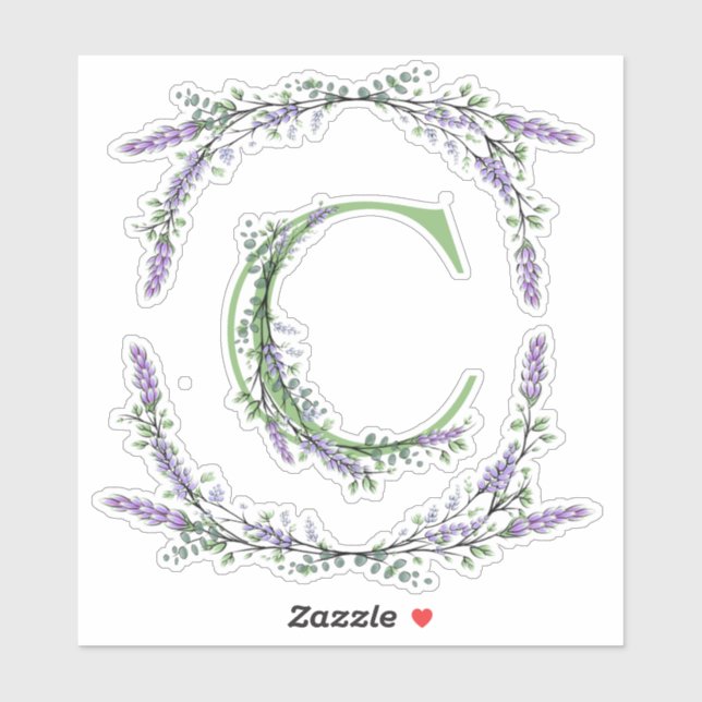 Sticker Monogramme C Lavande Eucalyptus (Feuille)