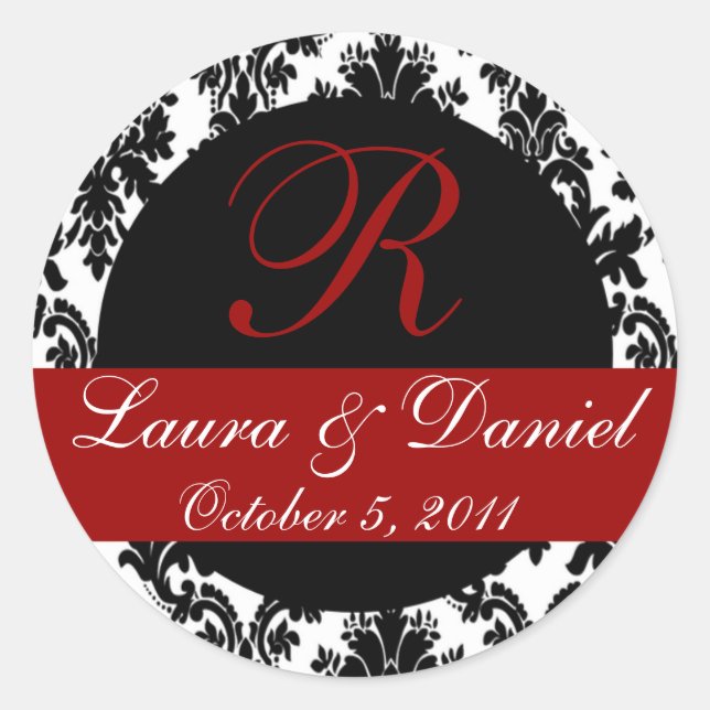 Sticker Monogramme Damask (noir/rouge) (Devant)