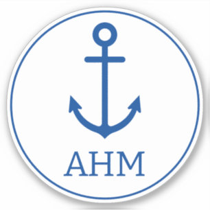 Sticker Monogramme d'Ancre marine bleu et blanc simple