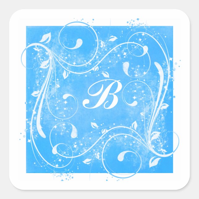 Sticker monogramme de 1,5 po avec permules bleu et (Devant)