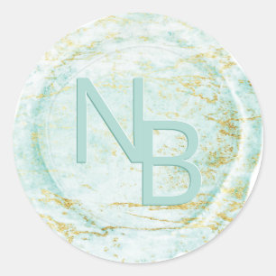 Sticker Monogramme de cire de marbre moderne Aqua