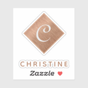 Sticker Monogramme de cuivre Faux Métal Brown Nom personna