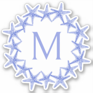 Sticker Monogramme de gerbe de poisson étoilé bleu et blan