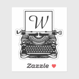 Sticker Monogramme de machine à écrire noir et blanc vinta