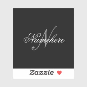 Sticker Monogramme de nom noir et blanc personnalisé uniqu
