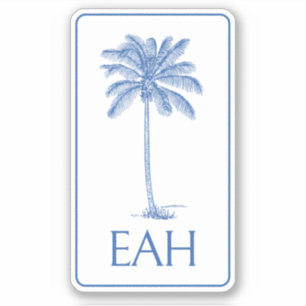 Sticker Monogramme de palmier blanc et bleu côtier