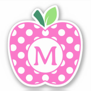 Sticker Monogramme de pomme rose et vert Polka Dot