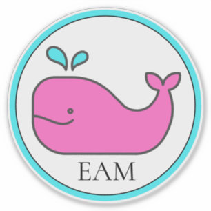 Sticker Monogramme de Preppy Nautical Pink et Aqua Whale