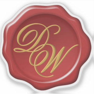 Sticker Monogramme de sceau de cire rouge Jaune doré