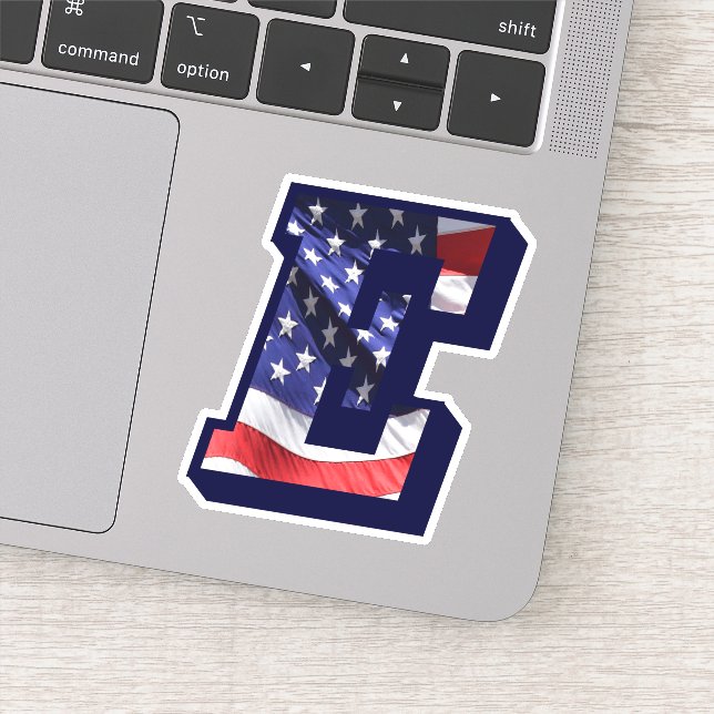 Sticker Monogramme E American Flag LETTRE E INITIALE USA (Détail)