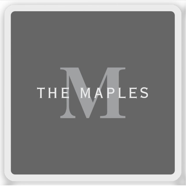 Sticker Monogramme et nom gris foncé moderne (Devant)