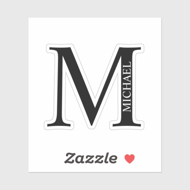 Sticker Monogramme et nom personnalisé noir et blanc Sti (Feuille)