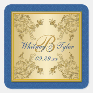 Sticker Monogramme Floral Bleu et Or