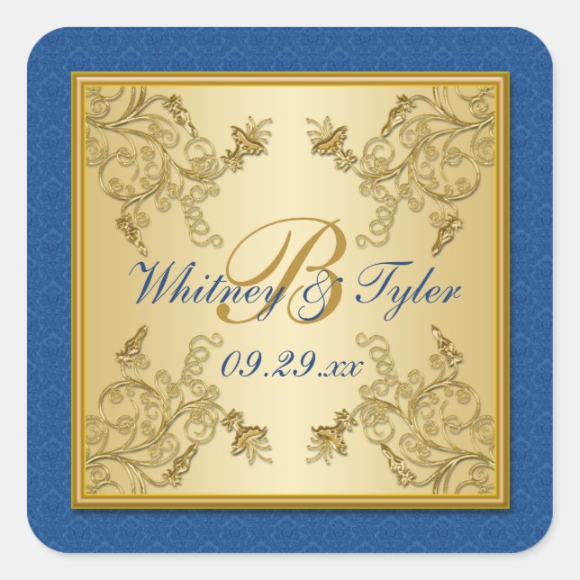 Sticker Monogramme Floral Bleu et Or (Devant)