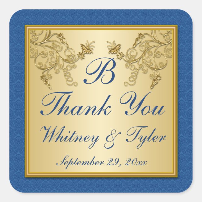 Sticker Monogramme Floral Bleu et Or (Devant)