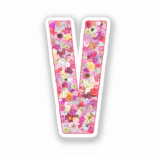 Sticker Monogramme floral botanique rose lettre initiale V