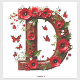 Sticker 🌺 Monogramme Floral D Cadeaux de Nom Personnalisé