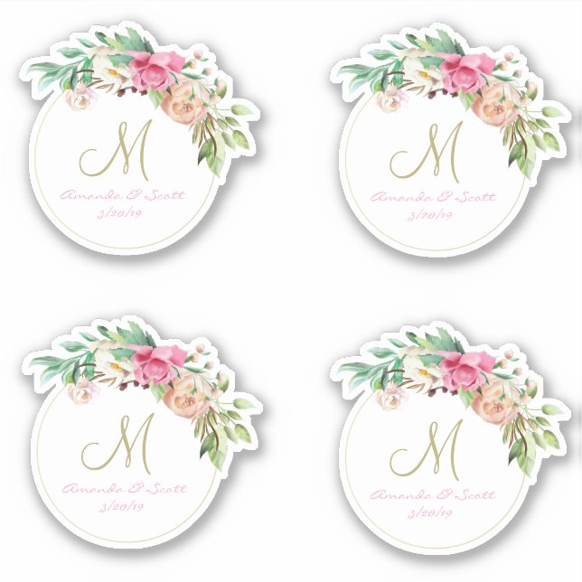 Sticker Monogramme floral mariage coupé Wreath (Devant)