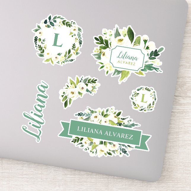 Sticker Monogramme floral vert doux (Détail)