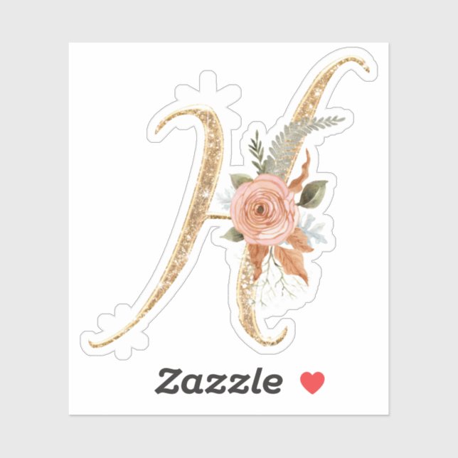 Sticker Monogramme initial H Parties scintillant or Peony  (Feuille)