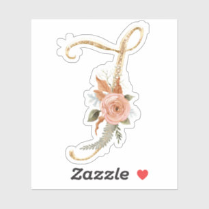 Sticker Monogramme initial J Parties scintillant or Peony