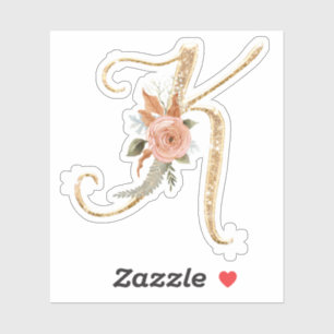 Sticker Monogramme initial K Parties scintillant or Peony 
