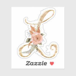 Sticker Monogramme initial L Parties scintillant or Peony 