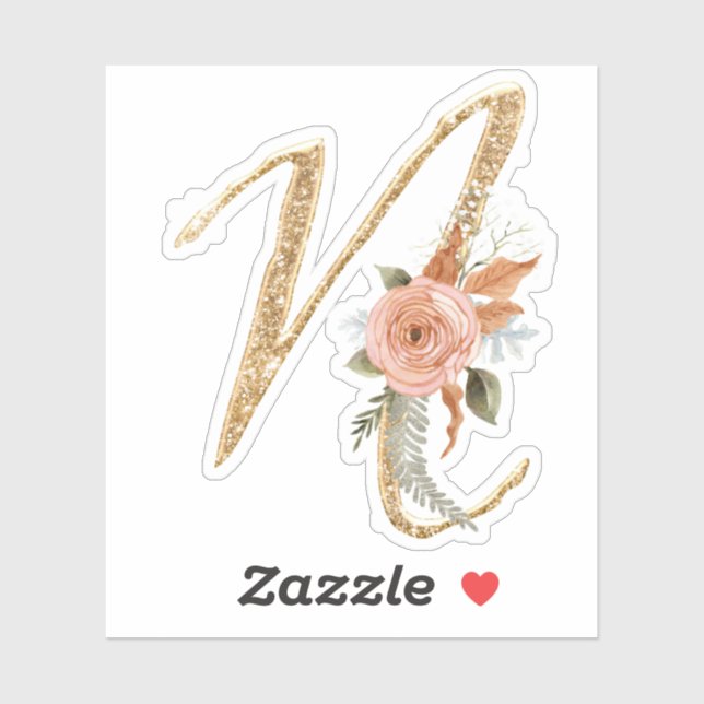 Sticker Monogramme initial N Parties scintillant or Peony  (Feuille)